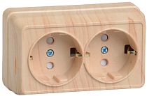 РСш22-3-ОС Розетка 2местная с заземлением с защитными шторками 16А открытое устройство ОКТАВА (сосна) IEK