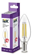 Лампа светодиодная C35 свеча прозр. 5Вт 230В 3000К E14 Filament  IEK