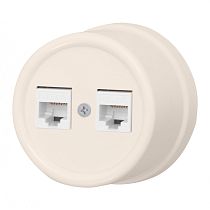 Розетка RJ45 информационная двойная, керамика, цвет Песочное золото Bironi