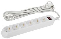 Сетевой фильтр ЭРА с базовой защитой, заземлением и выключателем 6 розеток 5м 10А, Белый, USF-6es-5m