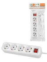 Удлинитель 4 гнезда, 3 метра, с/з, выкл., 16 А, 3680 Вт, белый, НАРОДНЫЙ У1-43059