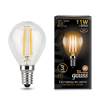 Лампа светодиодная Gauss Filament Шар E14 11Вт 720lm 2700K