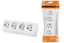 Розетка 4-х местная горизонтальная 2П+3 открытой установки IP20 16A белая "Ладога"  TDM