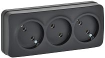 GLORY Розетка 3-местная для открытой установки без заземления без защитных шторок 10А РС23-2-ХЧм черный матовый IEK