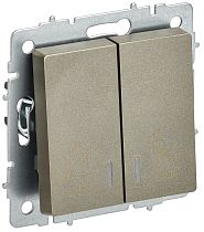 BRITE Выключатель 2-клавишный с индикацией для отелей 10А ВС10-2-9-БрШ шампань  IEK