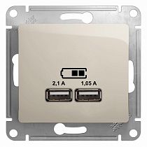 Glossa Молочный Розетка USB , 5В/2100мА, 2х5В/1050мА Systeme Electric (Schneider Electric)