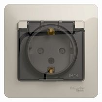 Glossa Молочный Розетка с заземлением со шторками с крышкой IP44 (в сборе с рамкой) Systeme Electric (Schneider Electric)