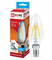 Лампа светодиодная LED-СВЕЧА-deco 5Вт 230В Е14 4000К 450Лм прозрачная IN HOME Лампа светодиодная LED-СВЕЧА-deco 5Вт 230В Е14 4000К 450Лм прозрачная IN HOME