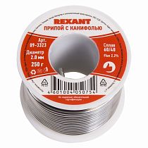 Припой с канифолью, 250г, Ø2мм, (олово 60%, свинец 40%), катушка REXANT