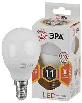 Лампа светодиодная ЭРА STD LED P45-11W-827-E14 шар теплый белый свет