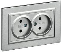 Розетка BRITE двухместная без заземления с защитными шторками 10А в сборе РСш12-2-БрА алюминий  IEK