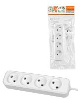 Удлинитель 4 гнезда, 5 метров, б/з, 6 А, 1380 Вт, белый, НАРОДНЫЙ У-31011