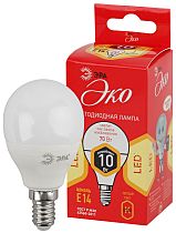 Лампа светодиодная ЭРА RED LINE ECO LED P45-10W-827-E14 шар теплый белый свет