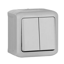 Выключатель двухклавишный наружный IP44 10А, серый Quteo Legrand