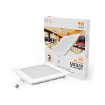Встраиваемый светильник Gauss ультратонкий квадратный IP20 9Вт, 145х145х22мм, d130х130мм, 3000K 610lm