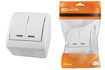 Выключатель 2-кл. открытой установки с подсветкой IP44 10А белый "Селигер"  TDM