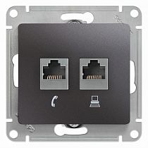 Glossa Графит Розетка двойная RJ11+RJ45, категория 5E Systeme Electric (Schneider Electric)