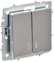 BRITE Выключатель 2-клавишный с индикацией 10А ВС10-2-1-БрГН металл хром/никель IEK