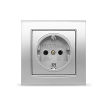 Розетка одноместная серия "Бриллиант" с/з, с/у, 16А, 220В, серебро (еврослот) UNIVERSAL