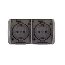 Розетка двухместная "UNIVersal", серия "Клио", IP54, с заземлением, открытой установки,с прозрачной крышкой,серый