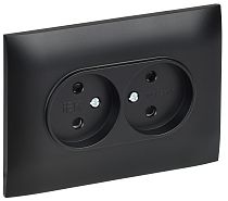 SKANDY Розетка 2-местная без заземления с защитными шторками 10А в сборе SK-R09Bl черный  IEK