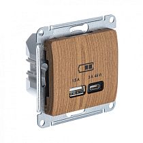 Glossa Дерево Дуб Розетка USB A + тип-C 45W высокоскор.заряд. QC, PD, механизм, ДЕРЕВО ДУБ Systeme Electric (Schneider Electric)