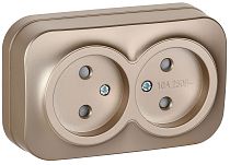 GLORY Розетка 2-местная для открытой установки без заземления с защитными шторками 10А РСш22-2-ХШм шампань матовый IEK