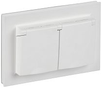 BRITE Розетка 2-местная с заземлением с защитными шторками и крышкой 16А в сборе IP44 РСбш12-3-44-БрАБ арктический белый IEK