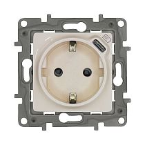 ETIKA Розетка 1-местная с заземлением с защитными шторками безвинтовые зажимы 16А с USB C 7,5Вт слоновая кость