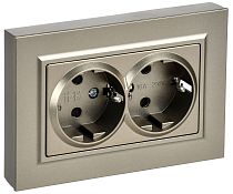 BRITE Розетка 2-местная с заземлением с защитными шторками плоская 16А в сборе РСшПл12-3-БрШ шампань IEK