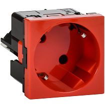 Розетка 45град с заземляющим контактом без защитной шторки и безвинтовым зажимом (2 модуля) красная