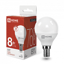 Лампа светодиодная LED-ШАР-VC 8Вт 230В Е14 4000К 760Лм IN HOME Лампа светодиодная LED-ШАР-VC 8Вт 230В Е14 4000К 760Лм IN HOME
