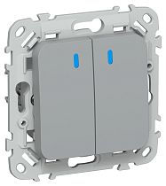 FLITE Выключатель 2-клавишный с индикацией 10А ВС12-1-1-ФлС серый IEK