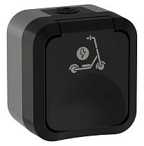 TORS Розетка 1-местная с заземлением защитными шторками и крышкой с иконкой самокат 16А IP55 TS121 графит IEK TORS Розетка 1-местная с заземлением защитными шторками и крышкой с иконкой самокат 16А IP55 TS121 графит IEK