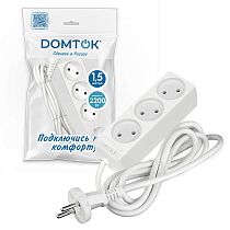Удлинитель бытовой "DOMTOK" (ЛИДЕР) 3 гн. ПВС 2*0,75, 2,2кВт, б/з 1,5м