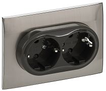 SKANDY Розетка 2-местная с заземлением с защитными шторками 16А в сборе SK-R07N металл никель IEK