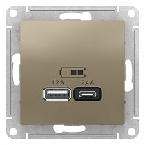 AtlasDesign Шампань USB Розетка A+С, 5В/2,4А, 2х5В/1,2А Systeme Electric (Schneider Electric)