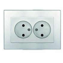 Розетка двухместная UNIVERSAL серия "Афина" без заземления, скрытой установки, 16А, 220В, серебро (еврослот)