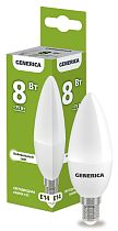 Лампа светодиодная C35 свеча 8Вт 230В 4000К E14 GENERICA IEK