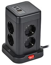 DOMINIC Удлинитель У08K 8 мест 2P+PE 1,5м 3х1,0мм2 16А/250В USB A+C 20Вт черный IEK