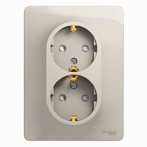 Glossa Молочный Розетка 2 постовая с заземлением со шторками (в сборе с рамкой) Systeme Electric (Schneider Electric)