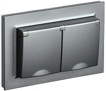 BRITE Розетка 2-местная с заземлением с защитными шторками и крышкой 16А в сборе IP44 РСбш12-3-44-БрС сталь  IEK