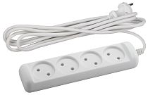 Удлинитель электрический ЭРА без заземления 4 розетки 3м ПВС 2x1 10А, Белый, U-4-3m-2x1