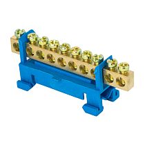 Шина "0" N (6х9мм) 10 отверстий латунь синий изолятор тип "Стойка" на DIN-рейку розничный стикер EKF PROxima Шина "0" N (6х9мм) 10 отверстий латунь синий изолятор тип "Стойка" на DIN-рейку розничный стикер EKF PROxima