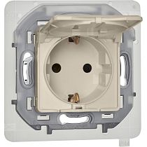 INSPIRIA Розетка 1-местная с заземлением с защитными шторками и крышкой 16А IP44 слоновая кость