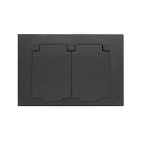 Розетка двухместная с крышкой UNIVERSAL серия "Афина" с заземлением, скрытой установки, 16А, 220В, графит (еврослот)