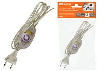 Шнур с плоской вилкой и светорегулятором ШУ05С4 (200Вт, RL) ШВВП 2х0,75мм2 2м. прозрачный  TDM