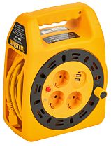 INDUSTRIAL Катушка УК15 3 места с заземлением с термозащитой 2P+PE 3х1,5мм2 USBх2 LED 15м  IEK