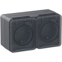 AtlasDesign Profi IP54 O/У двойная РОЗЕТКА с заземлением со шторками 16А 250B, АНТРАЦИТ, Россия Systeme Electric (Schneider Electric)
