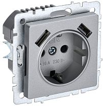 Розетка BRITE одноместная с заземлением с защитными шторками 16А с USB A+A 5В 2,1А РЮш10-1-БрА алюминий  IEK